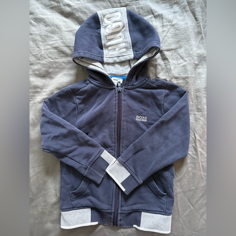 Hugo Boss Blue and White Zip-Up Hoodie
